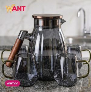 SET DE TETERA DE VIDRIO Y 4 VASOS